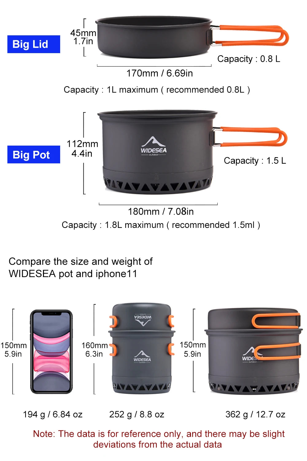 Widesea Camping Cookware Set – 1.3L/2.3L Pot & Kettle