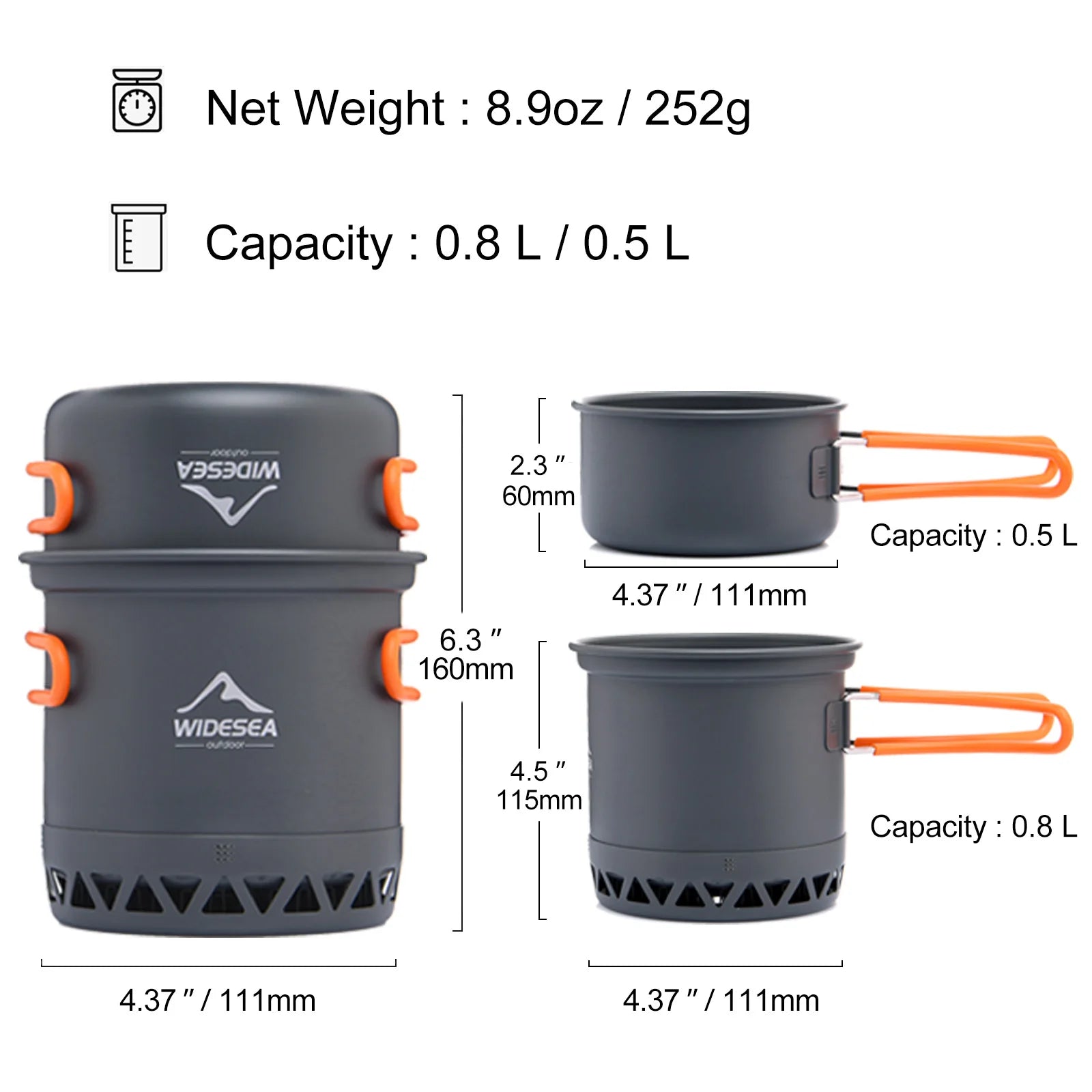 Widesea Camping Cookware Set – 1.3L/2.3L Pot & Kettle