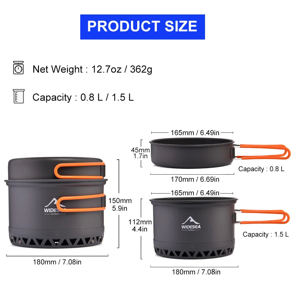Widesea Camping Cookware Set – 1.3L/2.3L Pot & Kettle