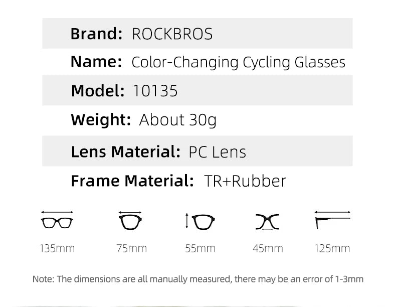 ROCKBROS Photochromic UV400 Cycling Glasses