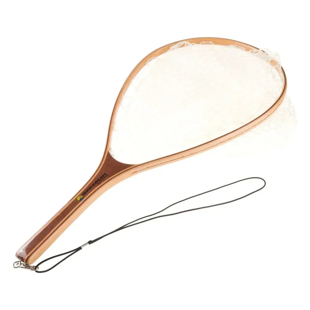 Fly Fishing Landing Net with Rubber Mesh & Wooden Handle