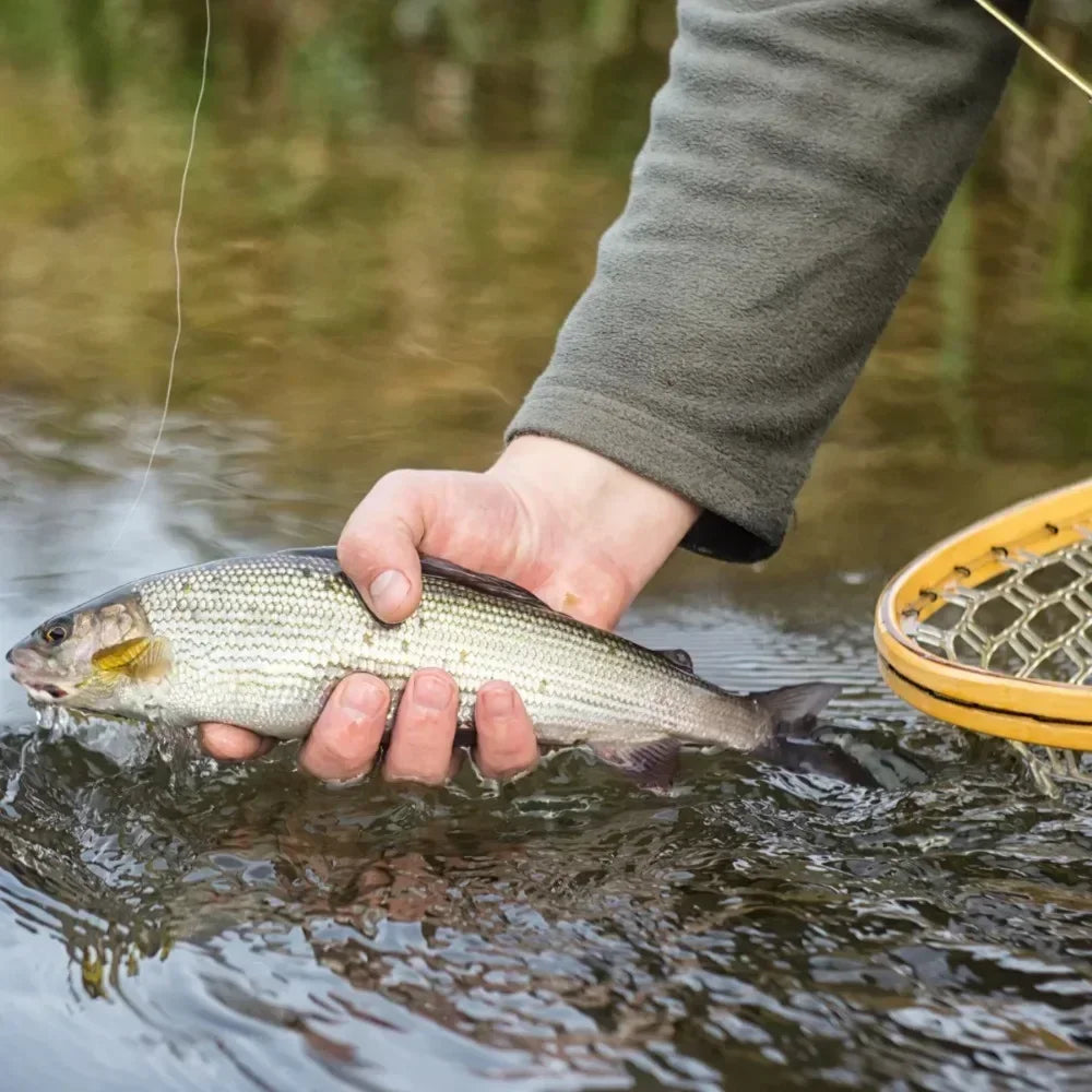 Fly Fishing Landing Net with Rubber Mesh & Wooden Handle