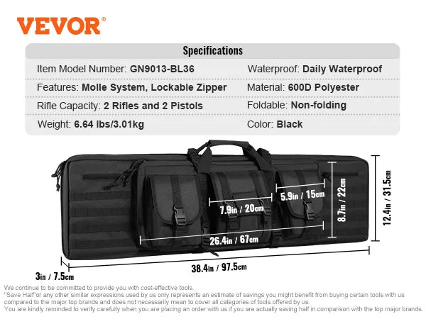 VEVOR Tactical Double Rifle Bag – 36/42 Inch