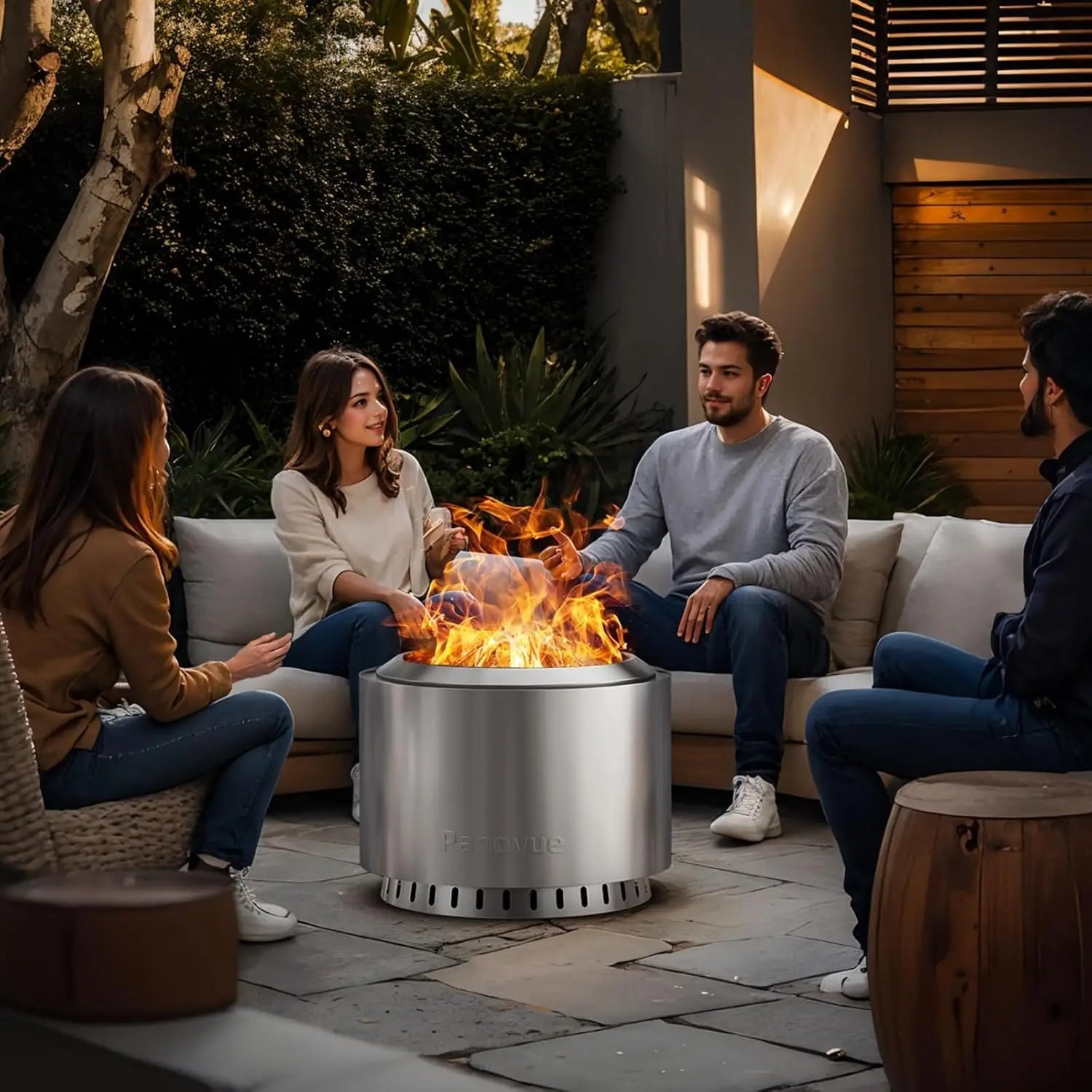 22" Smokeless Stainless Steel Outdoor Fire Pit with Cover