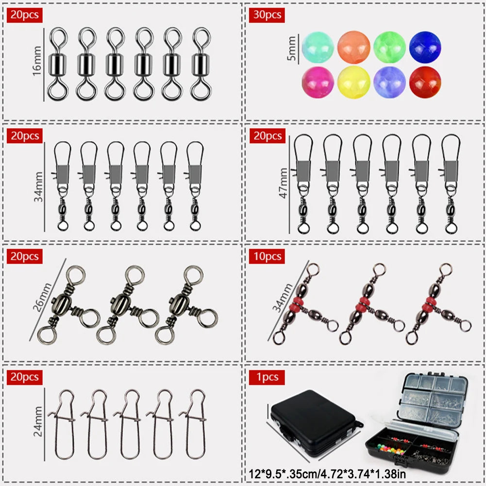 140pcs Fishing Swivels & Accessories Kit