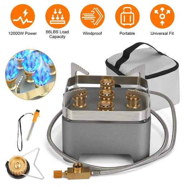 12000W Portable Windproof Camping Stove with Cassette Adapter