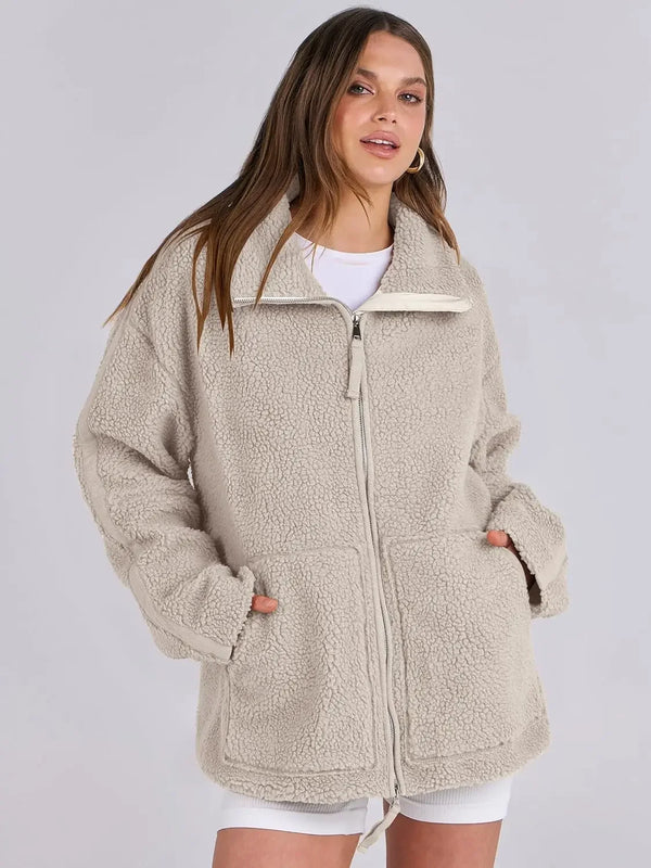 Women’s Oversized Sherpa Fleece Jacket with Pockets