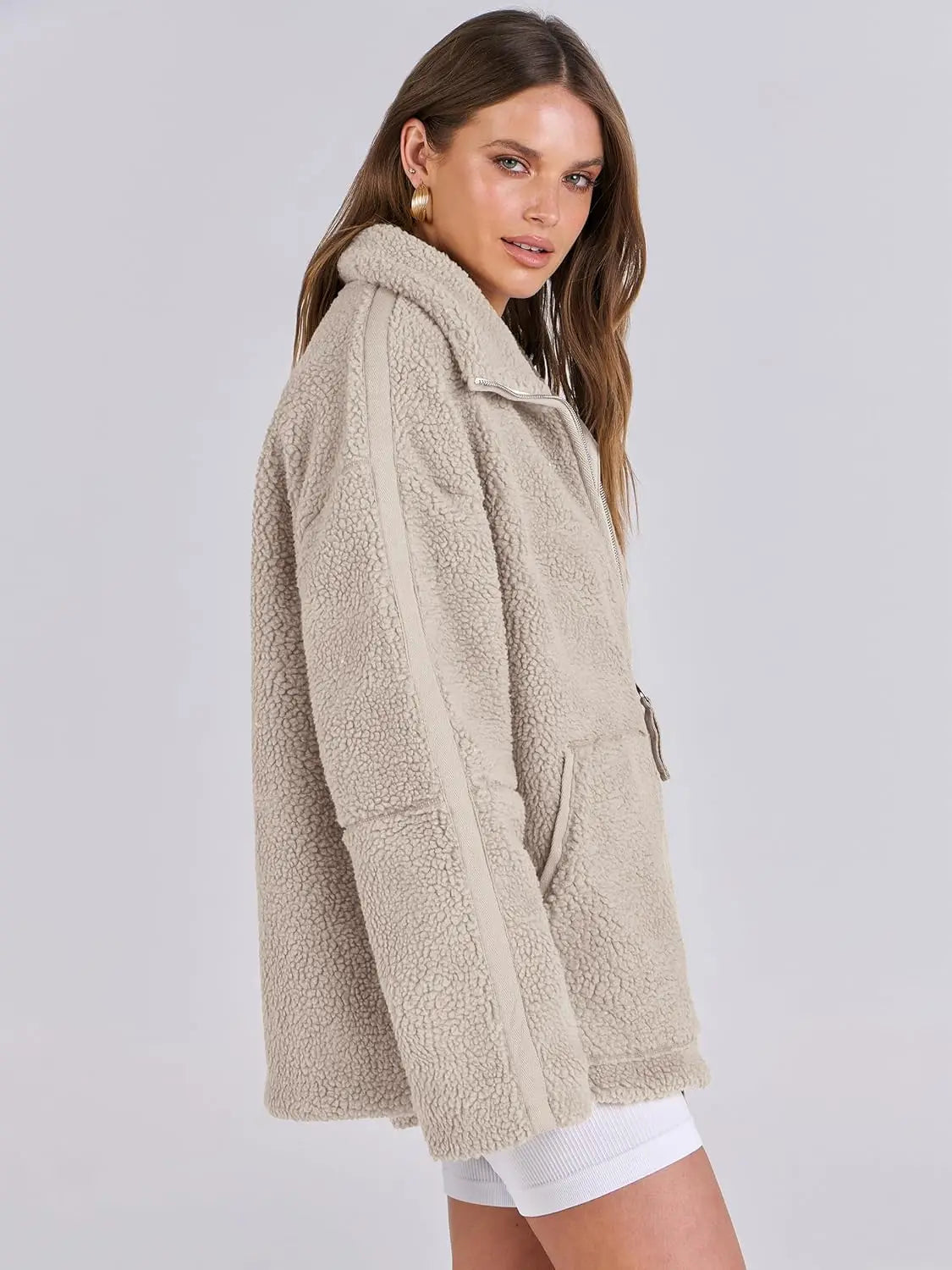 Women’s Oversized Sherpa Fleece Jacket with Pockets
