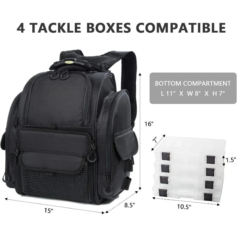 Fishing Tackle Backpack with Boxes & Rod Holders