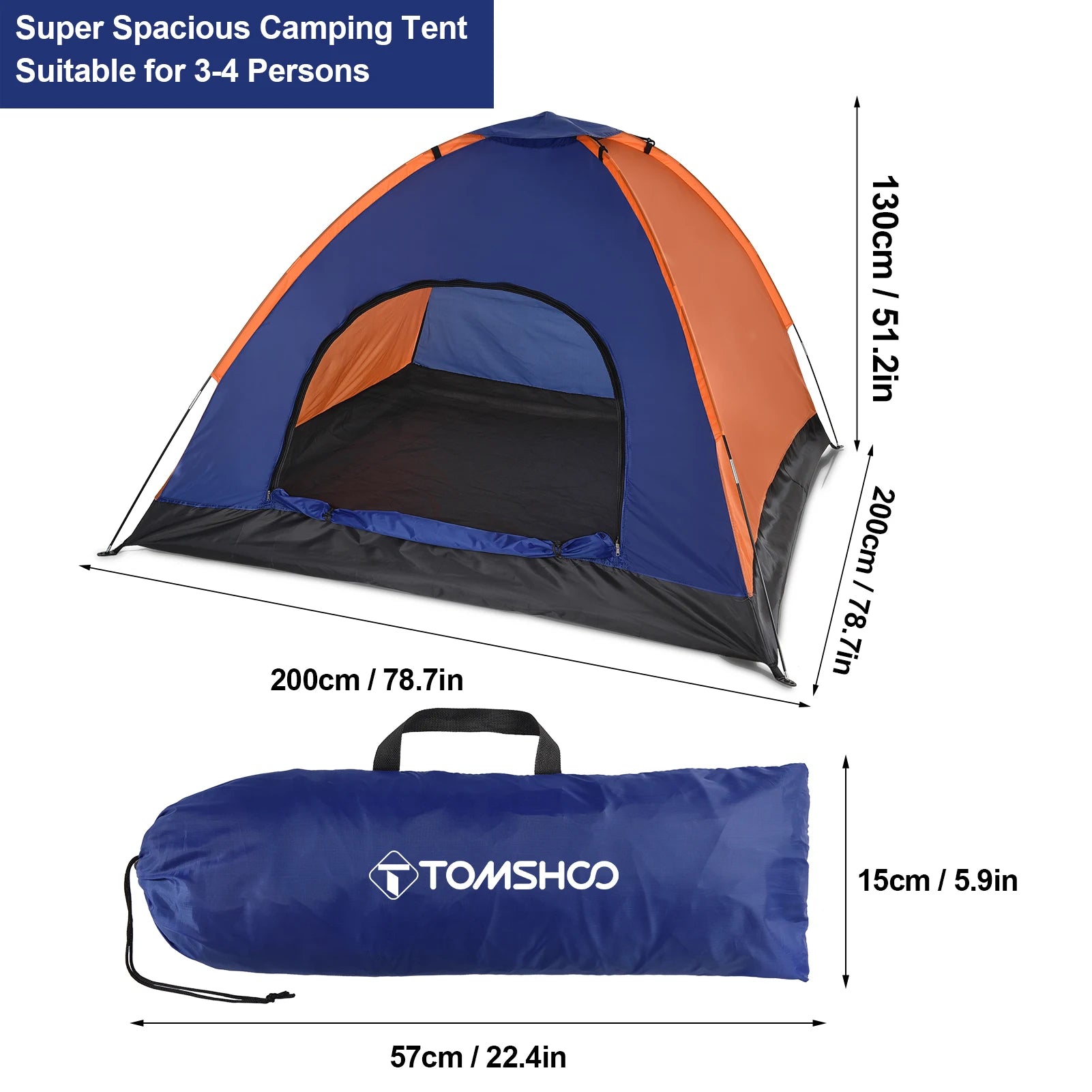 TOMSHOO 3–4 Person Lightweight Camping Tent