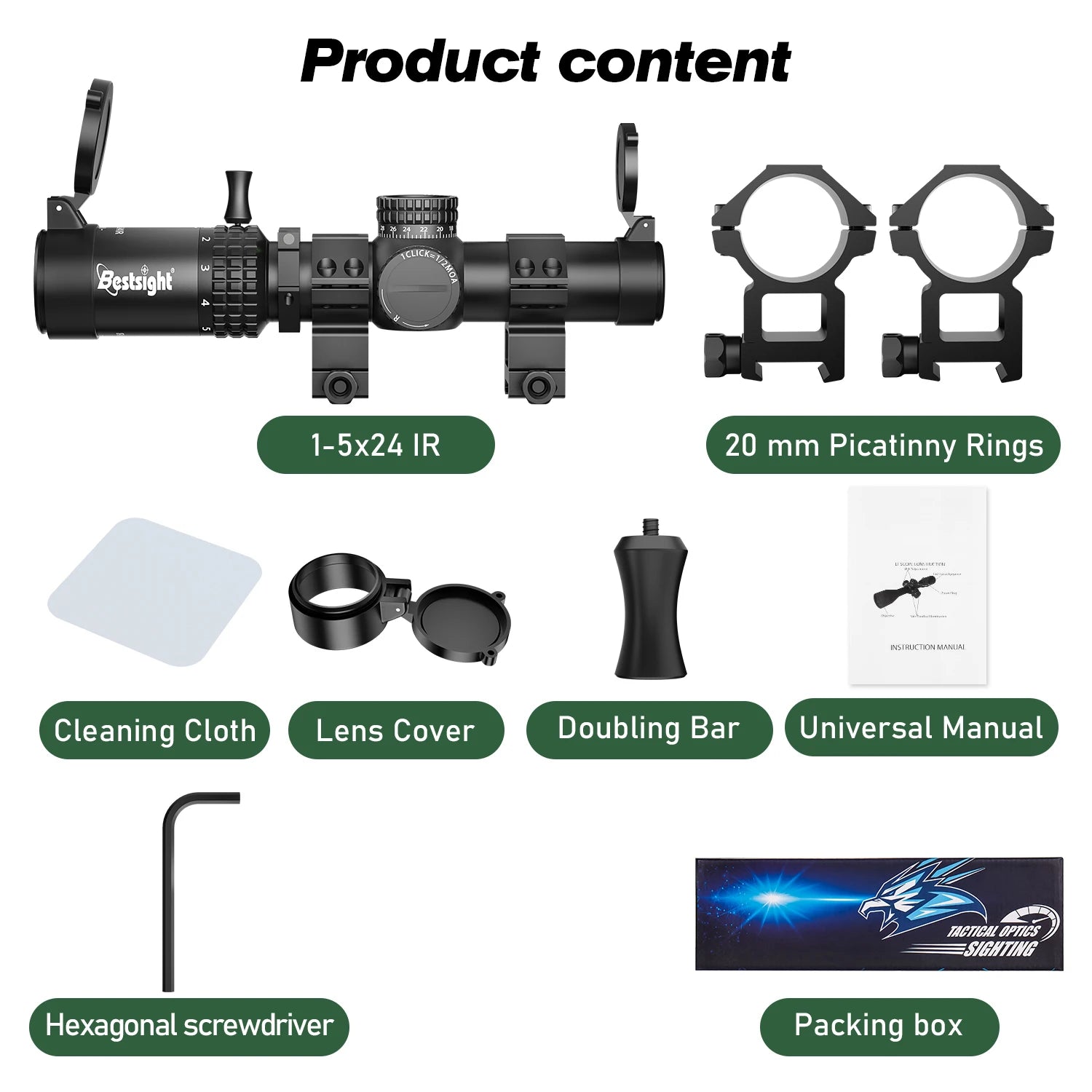 1-5x24 Tactical Rifle Scope with Illuminated Reticle