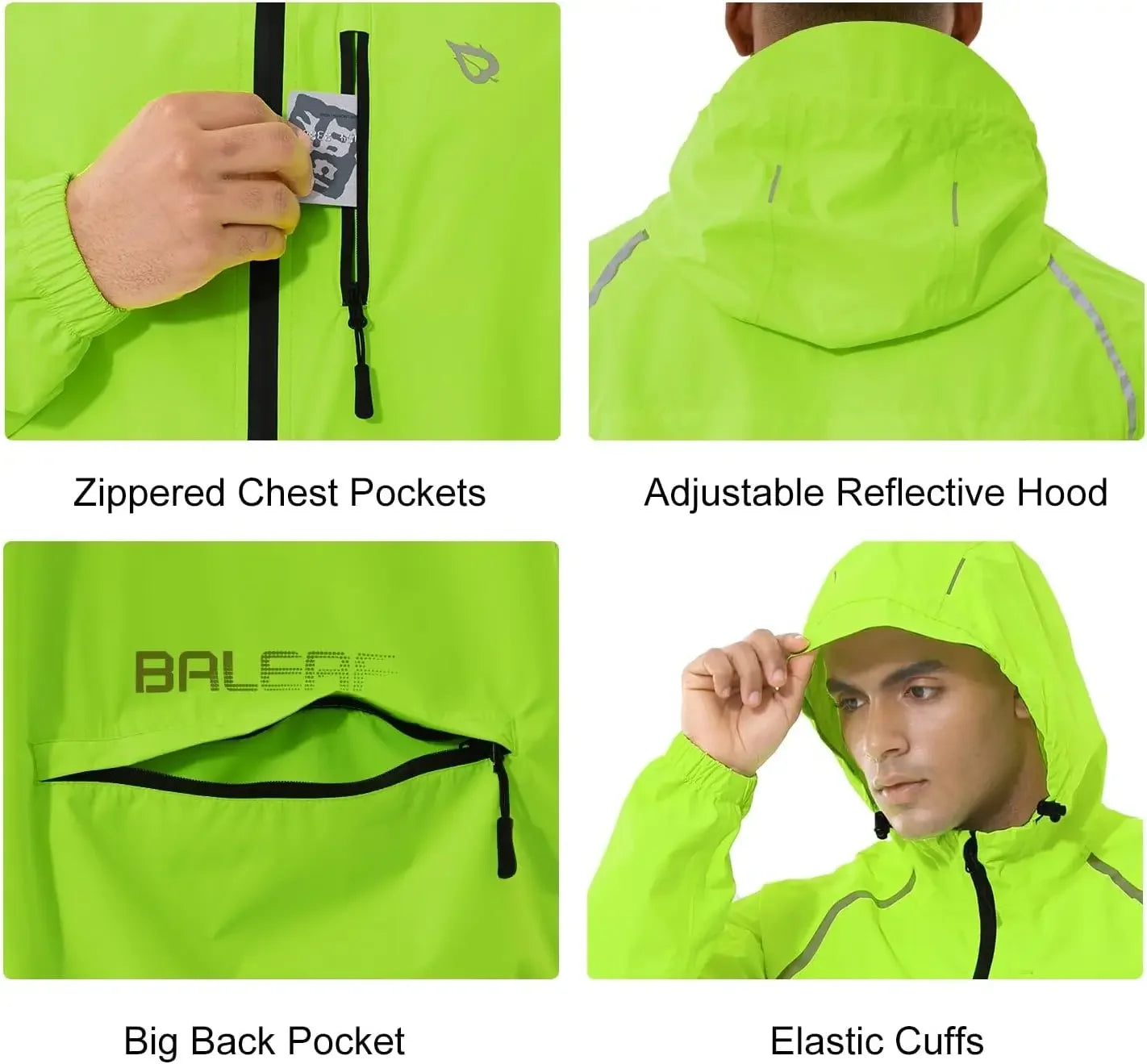 Men’s Waterproof Reflective Rain Jacket with Hood