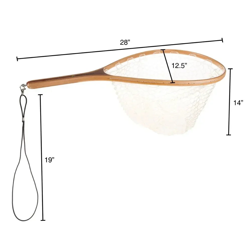 Fly Fishing Landing Net with Rubber Mesh & Wooden Handle