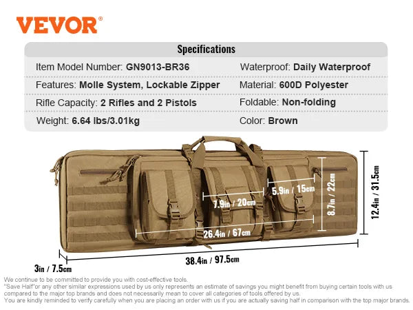 VEVOR Tactical Double Rifle Bag – 36/42 Inch