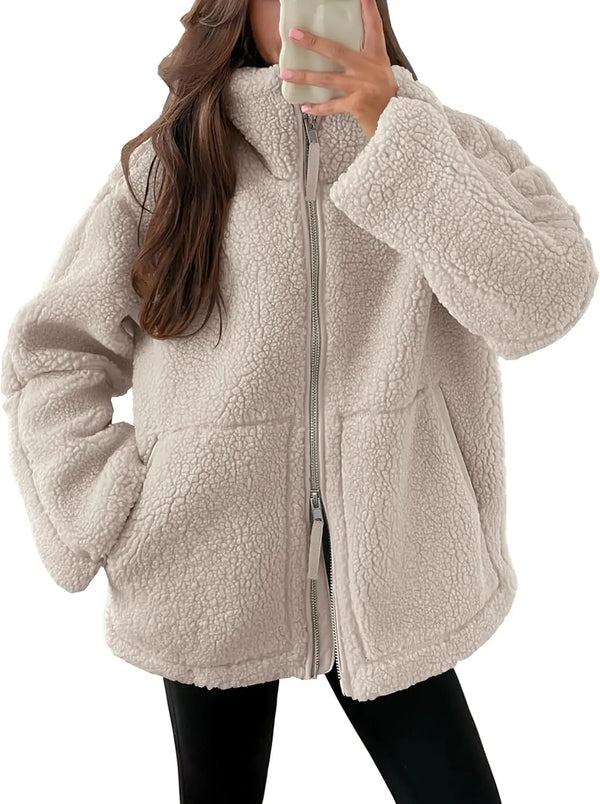 Women’s Oversized Sherpa Fleece Jacket with Pockets