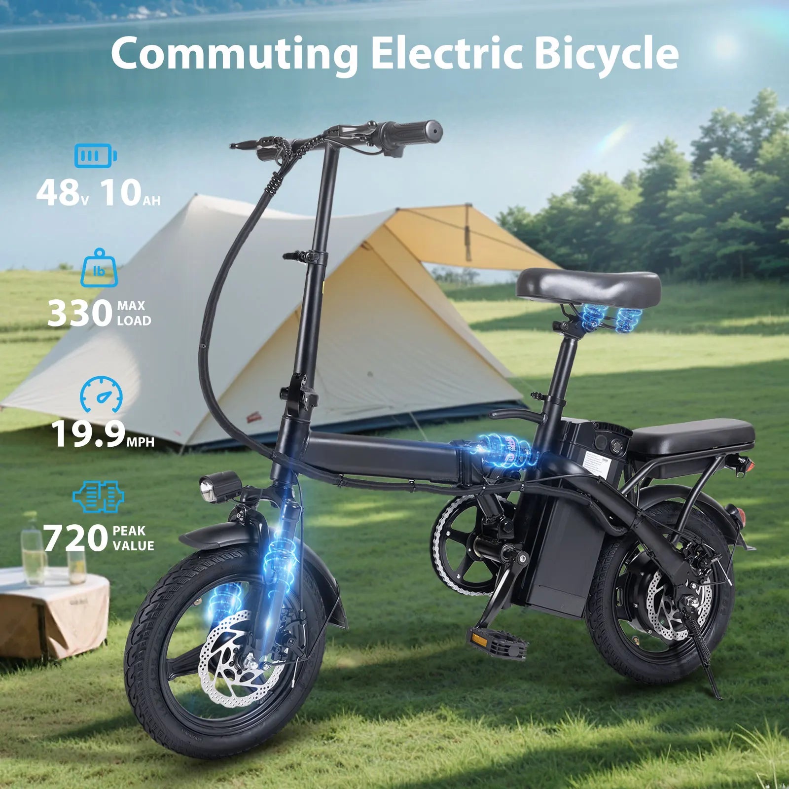 400W Foldable Electric Bike with Seat & Basket – 14" Tires