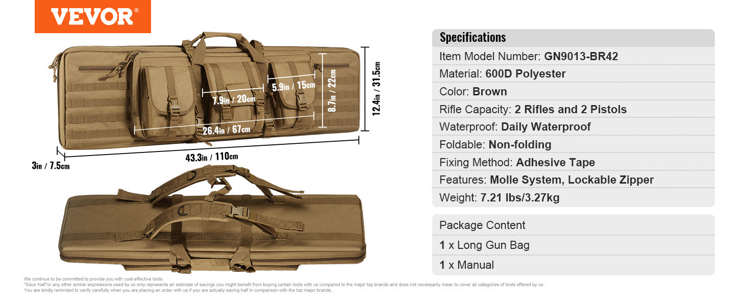 VEVOR Tactical Double Rifle Bag – 36/42 Inch