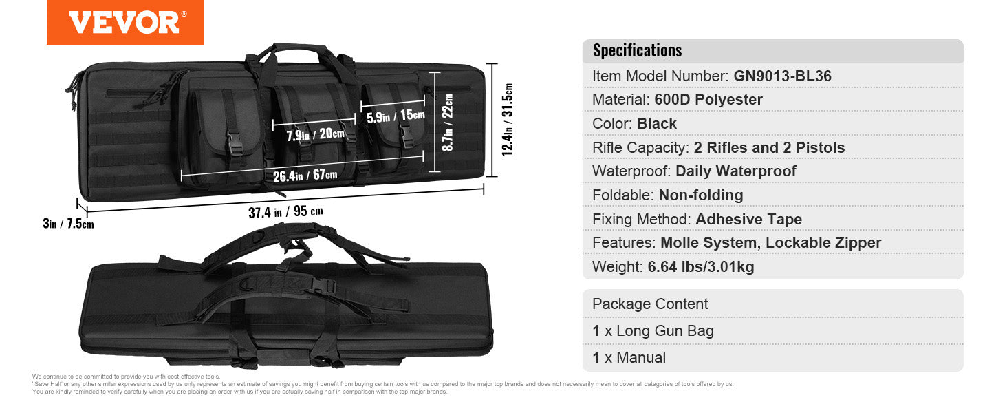 VEVOR Tactical Double Rifle Bag – 36/42 Inch